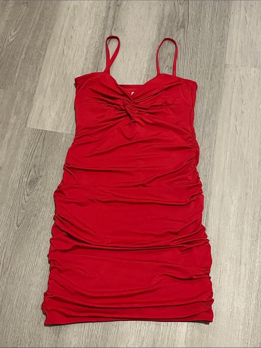 Ruched Red Mini Dress with Twist Detail